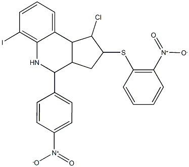 1-chloro-4-{4-nitrophenyl}-2-({2-nitrophenyl}sulfanyl)-6-iodo-2,3,3a,4,5,9b-hexahydro-1H-cyclopenta[c]quinoline,401651-19-2,结构式