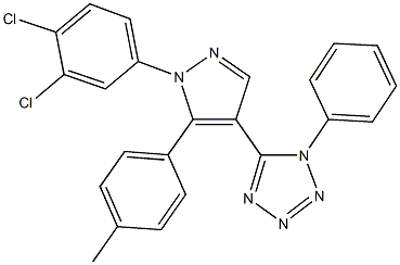 5-[1-(3,4-dichlorophenyl)-5-(4-methylphenyl)-1H-pyrazol-4-yl]-1-phenyl-1H-tetraazole 化学構造式