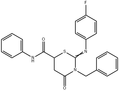 3-benzyl-2-[(4-fluorophenyl)imino]-4-oxo-N-phenyl-1,3-thiazinane-6-carboxamide,401922-17-6,结构式