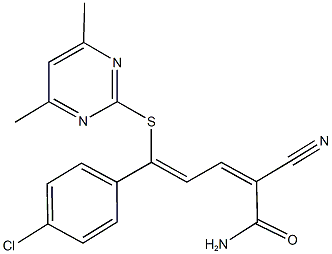 5-(4-chlorophenyl)-2-cyano-5-[(4,6-dimethyl-2-pyrimidinyl)sulfanyl]-2,4-pentadienamide,401935-35-1,结构式