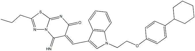 6-({1-[2-(4-cyclohexylphenoxy)ethyl]-1H-indol-3-yl}methylene)-5-imino-2-propyl-5,6-dihydro-7H-[1,3,4]thiadiazolo[3,2-a]pyrimidin-7-one,402584-06-9,结构式