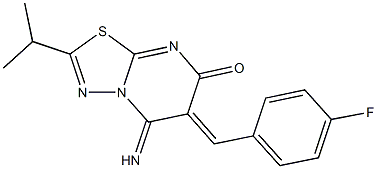 6-(4-fluorobenzylidene)-5-imino-2-isopropyl-5,6-dihydro-7H-[1,3,4]thiadiazolo[3,2-a]pyrimidin-7-one,402596-30-9,结构式