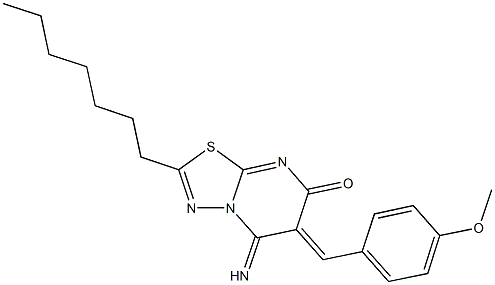 2-heptyl-5-imino-6-(4-methoxybenzylidene)-5,6-dihydro-7H-[1,3,4]thiadiazolo[3,2-a]pyrimidin-7-one,402597-88-0,结构式