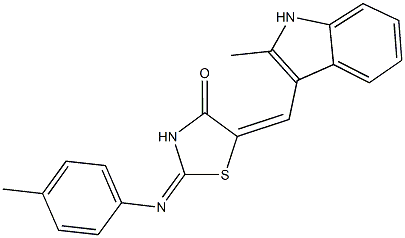 5-[(2-methyl-1H-indol-3-yl)methylene]-2-[(4-methylphenyl)imino]-1,3-thiazolidin-4-one Struktur