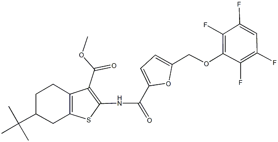 methyl 6-tert-butyl-2-({5-[(2,3,5,6-tetrafluorophenoxy)methyl]-2-furoyl}amino)-4,5,6,7-tetrahydro-1-benzothiophene-3-carboxylate,402738-83-4,结构式
