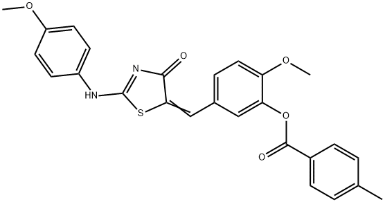 2-methoxy-5-({2-[(4-methoxyphenyl)imino]-4-oxo-1,3-thiazolidin-5-ylidene}methyl)phenyl 4-methylbenzoate Struktur