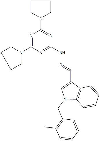 1-(2-methylbenzyl)-1H-indole-3-carbaldehyde (4,6-dipyrrolidin-1-yl-1,3,5-triazin-2-yl)hydrazone,402782-69-8,结构式
