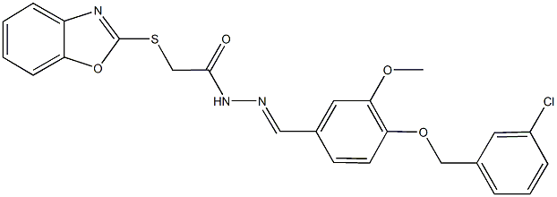 2-(1,3-benzoxazol-2-ylsulfanyl)-N'-{4-[(3-chlorobenzyl)oxy]-3-methoxybenzylidene}acetohydrazide Struktur