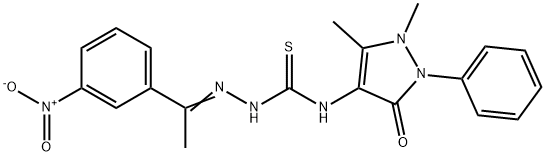 4-({[2-(1-{3-nitrophenyl}ethylidene)hydrazino]carbothioyl}amino)-1,5-dimethyl-2-phenyl-1,2-dihydro-3H-pyrazol-3-one,402945-05-5,结构式