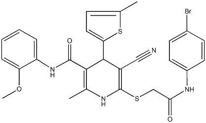 6-{[2-(4-bromoanilino)-2-oxoethyl]sulfanyl}-5-cyano-N-(2-methoxyphenyl)-2-methyl-4-(5-methyl-2-thienyl)-1,4-dihydro-3-pyridinecarboxamide Structure