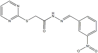 N'-{3-nitrobenzylidene}-2-(2-pyrimidinylsulfanyl)acetohydrazide 化学構造式