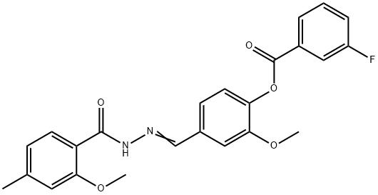 2-methoxy-4-[2-(2-methoxy-4-methylbenzoyl)carbohydrazonoyl]phenyl 3-fluorobenzoate 结构式