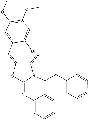 5-(2-bromo-4,5-dimethoxybenzylidene)-3-(2-phenylethyl)-2-(phenylimino)-1,3-thiazolidin-4-one,404376-73-4,结构式