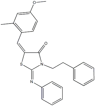 5-(4-methoxy-2-methylbenzylidene)-3-(2-phenylethyl)-2-(phenylimino)-1,3-thiazolidin-4-one 化学構造式