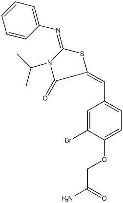 2-(2-bromo-4-{[3-isopropyl-4-oxo-2-(phenylimino)-1,3-thiazolidin-5-ylidene]methyl}phenoxy)acetamide,404584-66-3,结构式