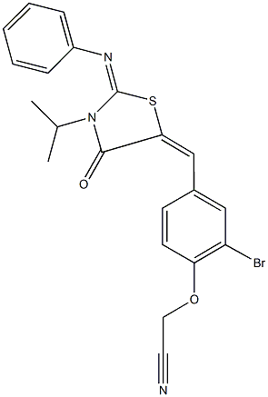 (2-bromo-4-{[3-isopropyl-4-oxo-2-(phenylimino)-1,3-thiazolidin-5-ylidene]methyl}phenoxy)acetonitrile Structure