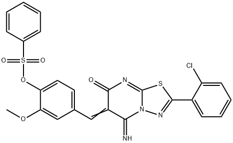 4-[(2-(2-chlorophenyl)-5-imino-7-oxo-5H-[1,3,4]thiadiazolo[3,2-a]pyrimidin-6(7H)-ylidene)methyl]-2-methoxyphenyl benzenesulfonate Structure