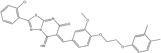 2-(2-chlorophenyl)-6-{4-[2-(3,4-dimethylphenoxy)ethoxy]-3-methoxybenzylidene}-5-imino-5,6-dihydro-7H-[1,3,4]thiadiazolo[3,2-a]pyrimidin-7-one 化学構造式