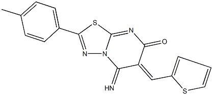 5-imino-2-(4-methylphenyl)-6-(2-thienylmethylene)-5,6-dihydro-7H-[1,3,4]thiadiazolo[3,2-a]pyrimidin-7-one Structure