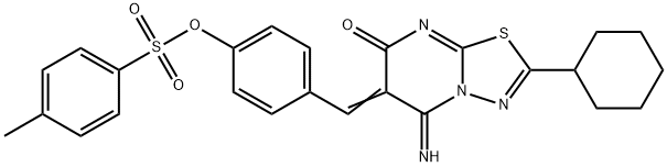 4-[(2-cyclohexyl-5-imino-7-oxo-5H-[1,3,4]thiadiazolo[3,2-a]pyrimidin-6(7H)-ylidene)methyl]phenyl 4-methylbenzenesulfonate Struktur