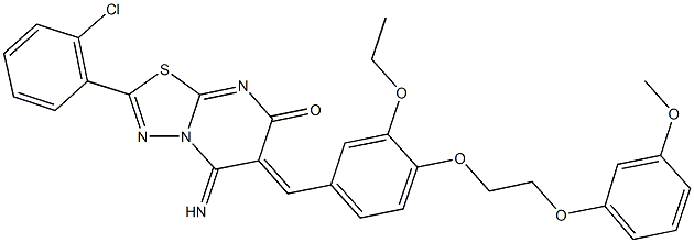 2-(2-chlorophenyl)-6-{3-ethoxy-4-[2-(3-methoxyphenoxy)ethoxy]benzylidene}-5-imino-5,6-dihydro-7H-[1,3,4]thiadiazolo[3,2-a]pyrimidin-7-one Structure