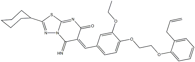 6-{4-[2-(2-allylphenoxy)ethoxy]-3-ethoxybenzylidene}-2-cyclohexyl-5-imino-5,6-dihydro-7H-[1,3,4]thiadiazolo[3,2-a]pyrimidin-7-one Struktur