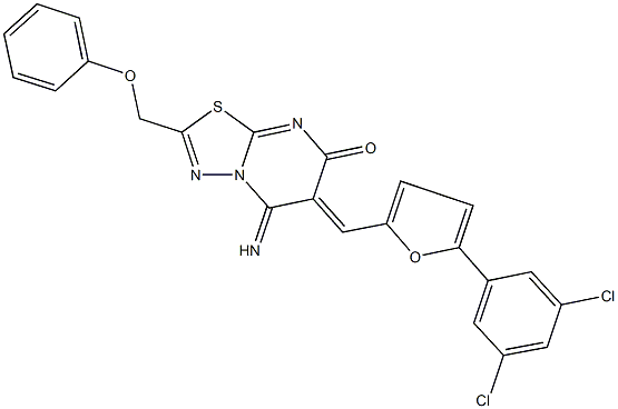 6-{[5-(3,5-dichlorophenyl)-2-furyl]methylene}-5-imino-2-(phenoxymethyl)-5,6-dihydro-7H-[1,3,4]thiadiazolo[3,2-a]pyrimidin-7-one 化学構造式