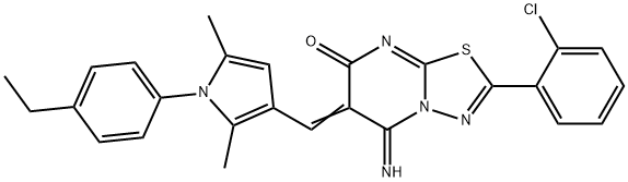 2-(2-chlorophenyl)-6-{[1-(4-ethylphenyl)-2,5-dimethyl-1H-pyrrol-3-yl]methylene}-5-imino-5,6-dihydro-7H-[1,3,4]thiadiazolo[3,2-a]pyrimidin-7-one 结构式