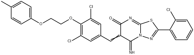 2-(2-chlorophenyl)-6-{3,5-dichloro-4-[2-(4-methylphenoxy)ethoxy]benzylidene}-5-imino-5,6-dihydro-7H-[1,3,4]thiadiazolo[3,2-a]pyrimidin-7-one,404903-05-5,结构式