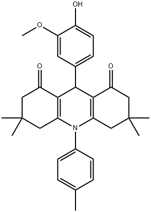 9-(4-hydroxy-3-methoxyphenyl)-3,3,6,6-tetramethyl-10-(4-methylphenyl)-3,4,6,7,9,10-hexahydro-1,8(2H,5H)-acridinedione 化学構造式