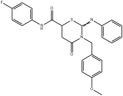 N-(4-fluorophenyl)-3-(4-methoxybenzyl)-4-oxo-2-(phenylimino)-1,3-thiazinane-6-carboxamide 结构式