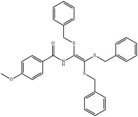 4-methoxy-N-[1,2,2-tris(benzylsulfanyl)vinyl]benzamide Structure