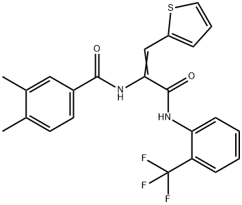 3,4-dimethyl-N-(2-(2-thienyl)-1-{[2-(trifluoromethyl)anilino]carbonyl}vinyl)benzamide 化学構造式