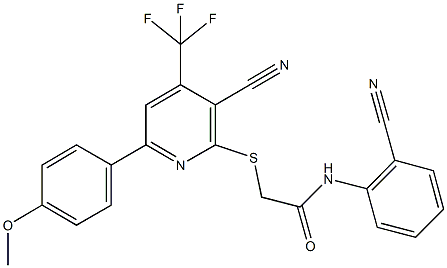 2-{[3-cyano-6-(4-methoxyphenyl)-4-(trifluoromethyl)-2-pyridinyl]sulfanyl}-N-(2-cyanophenyl)acetamide 结构式