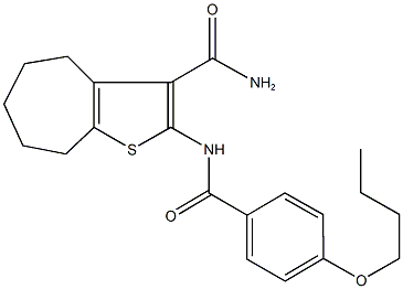 2-({[4-(butyloxy)phenyl]carbonyl}amino)-5,6,7,8-tetrahydro-4H-cyclohepta[b]thiophene-3-carboxamide,406190-48-5,结构式