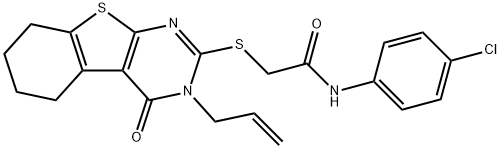 2-[(3-allyl-4-oxo-3,4,5,6,7,8-hexahydro[1]benzothieno[2,3-d]pyrimidin-2-yl)sulfanyl]-N-(4-chlorophenyl)acetamide 化学構造式