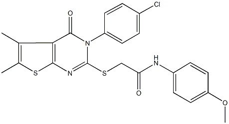 2-{[3-(4-chlorophenyl)-5,6-dimethyl-4-oxo-3,4-dihydrothieno[2,3-d]pyrimidin-2-yl]sulfanyl}-N-(4-methoxyphenyl)acetamide,406201-27-2,结构式