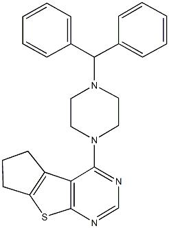 4-(4-benzhydryl-1-piperazinyl)-6,7-dihydro-5H-cyclopenta[4,5]thieno[2,3-d]pyrimidine Struktur