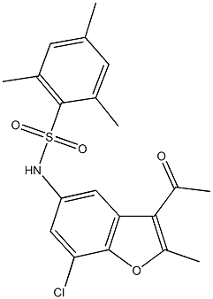 N-(3-acetyl-7-chloro-2-methyl-1-benzofuran-5-yl)-2,4,6-trimethylbenzenesulfonamide 结构式