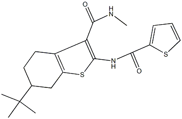 6-tert-butyl-N-methyl-2-[(2-thienylcarbonyl)amino]-4,5,6,7-tetrahydro-1-benzothiophene-3-carboxamide 化学構造式