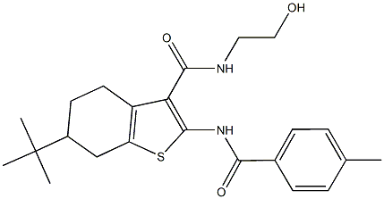 6-tert-butyl-N-(2-hydroxyethyl)-2-[(4-methylbenzoyl)amino]-4,5,6,7-tetrahydro-1-benzothiophene-3-carboxamide,407586-65-6,结构式