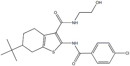 6-tert-butyl-2-[(4-chlorobenzoyl)amino]-N-(2-hydroxyethyl)-4,5,6,7-tetrahydro-1-benzothiophene-3-carboxamide 结构式