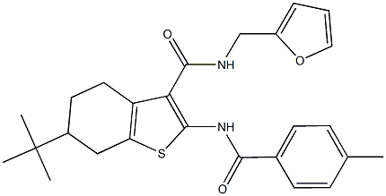 6-tert-butyl-N-(2-furylmethyl)-2-[(4-methylbenzoyl)amino]-4,5,6,7-tetrahydro-1-benzothiophene-3-carboxamide,407586-92-9,结构式