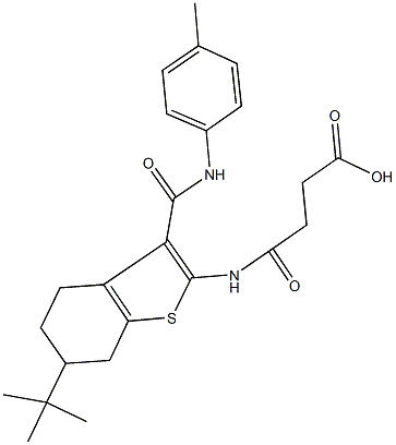 4-{[6-tert-butyl-3-(4-toluidinocarbonyl)-4,5,6,7-tetrahydro-1-benzothien-2-yl]amino}-4-oxobutanoic acid 化学構造式