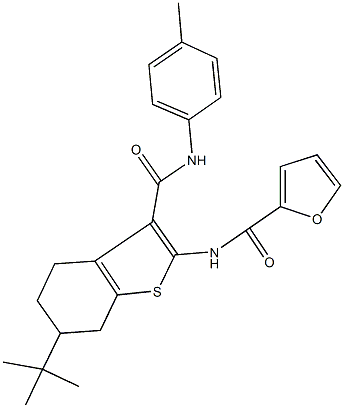 N-[6-tert-butyl-3-(4-toluidinocarbonyl)-4,5,6,7-tetrahydro-1-benzothien-2-yl]-2-furamide 化学構造式