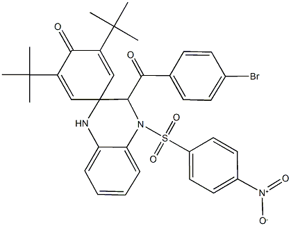 {2,6-ditert-butyl-1'-[(4-nitrophenyl)sulfonyl]-1-oxo-1',2',3',4'-tetrahydrospiro[2,5-cyclohexadiene-4,3'-quinoxaline]-2'-yl}(4-bromophenyl)methanone Structure