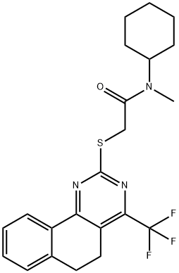 N-cyclohexyl-N-methyl-2-{[4-(trifluoromethyl)-5,6-dihydrobenzo[h]quinazolin-2-yl]sulfanyl}acetamide 结构式