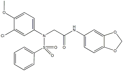 N-(1,3-benzodioxol-5-yl)-2-[3-chloro-4-methoxy(phenylsulfonyl)anilino]acetamide 结构式