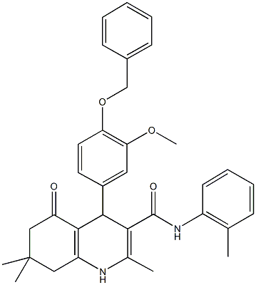 4-[4-(benzyloxy)-3-methoxyphenyl]-2,7,7-trimethyl-N-(2-methylphenyl)-5-oxo-1,4,5,6,7,8-hexahydro-3-quinolinecarboxamide Structure