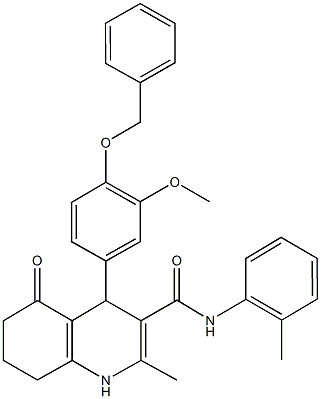 4-[4-(benzyloxy)-3-methoxyphenyl]-2-methyl-N-(2-methylphenyl)-5-oxo-1,4,5,6,7,8-hexahydro-3-quinolinecarboxamide Struktur